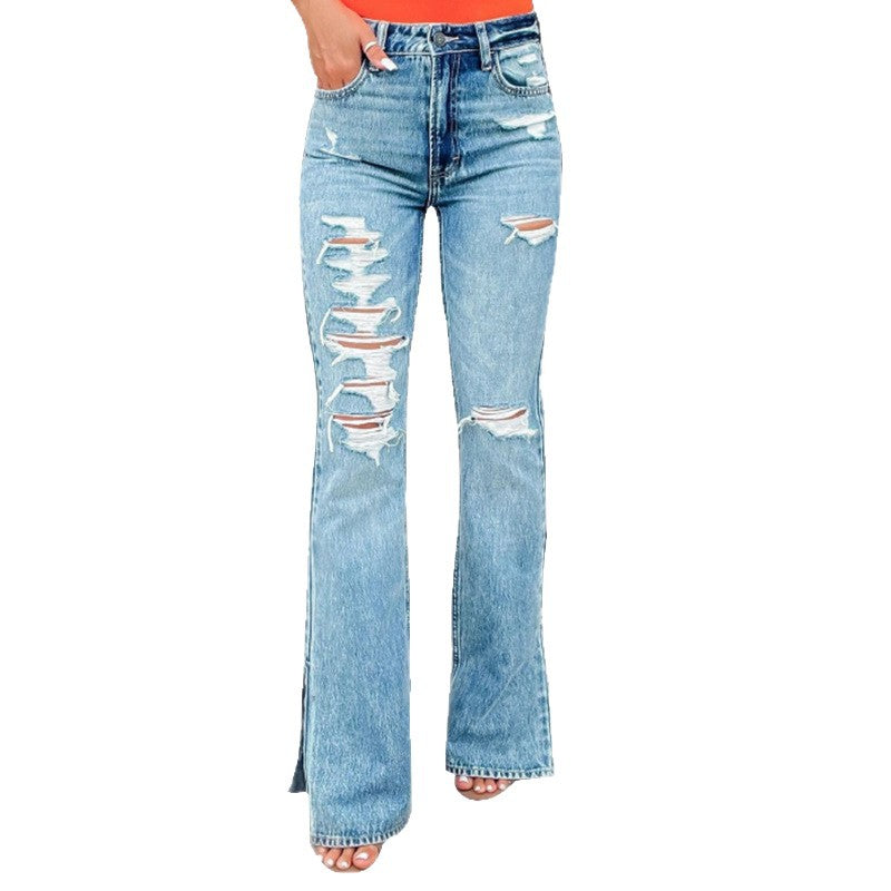 Damen Ripped Flared Jeans EB