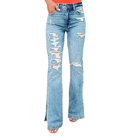 Damen Ripped Flared Jeans EB