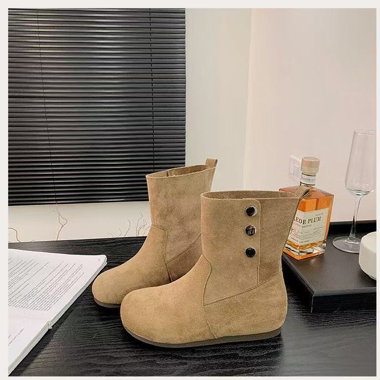 Damen Stylische Stiefeletten mit modischen Knopfdetails EB