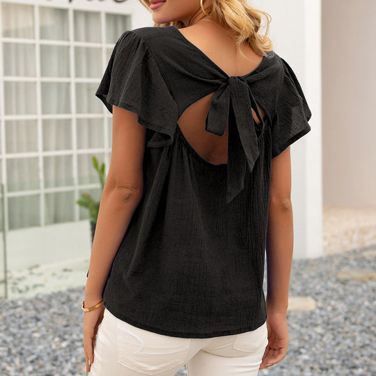 Damen lässiges Kurzarm Top mit Schlaufen-Detail EB
