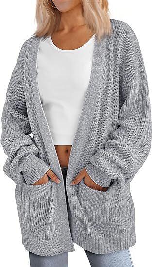 Damen Grobstrick Cardigan mit offenem Schnitt und praktischen Taschen EB