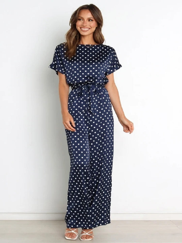 Damen Satin Jumpsuit mit weitem Bein und Taillengürtel EB