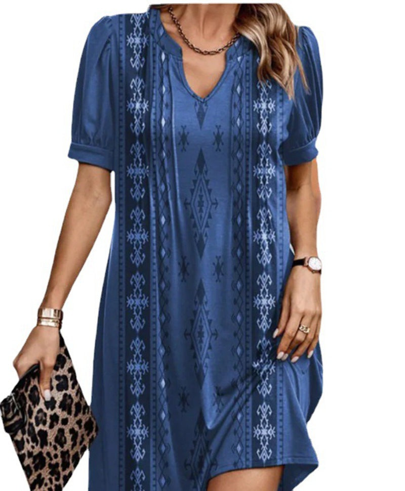 Damen Tunika-Kleid mit modischem V-Ausschnitt und eleganter Stickerei Heidi-Mode