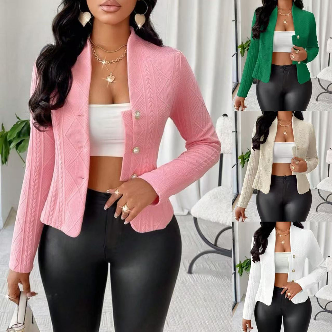 Damen Mode Blazer mit strukturiertem Design und glänzenden Knöpfen EB
