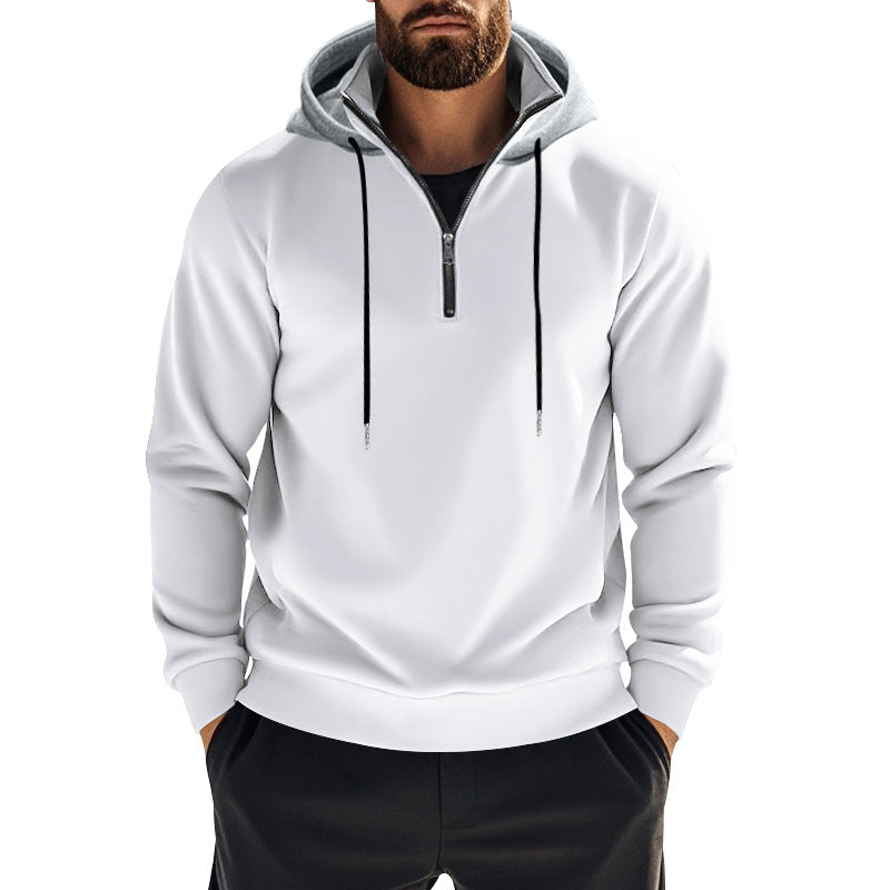 Herren nan sportives Kapuzen-Sweatshirt mit kurzem Frontreißverschluss, kontrastgefütterter Kapuze und elastischen Rippbündchen EB