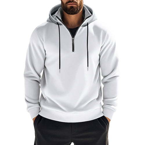 Herren nan sportives Kapuzen-Sweatshirt mit kurzem Frontreißverschluss, kontrastgefütterter Kapuze und elastischen Rippbündchen EB