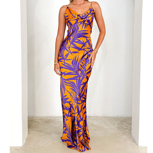Damen Maxikleid mit dekorativem Blätterdruck und lässigem Schnitt EB