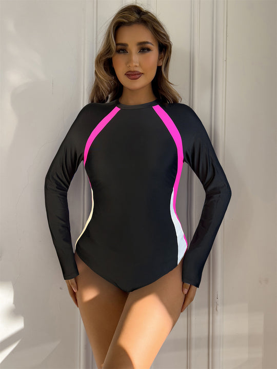 Damen Sportlicher Langarm-Schwimmanzug mit modernem Farbdesign EB