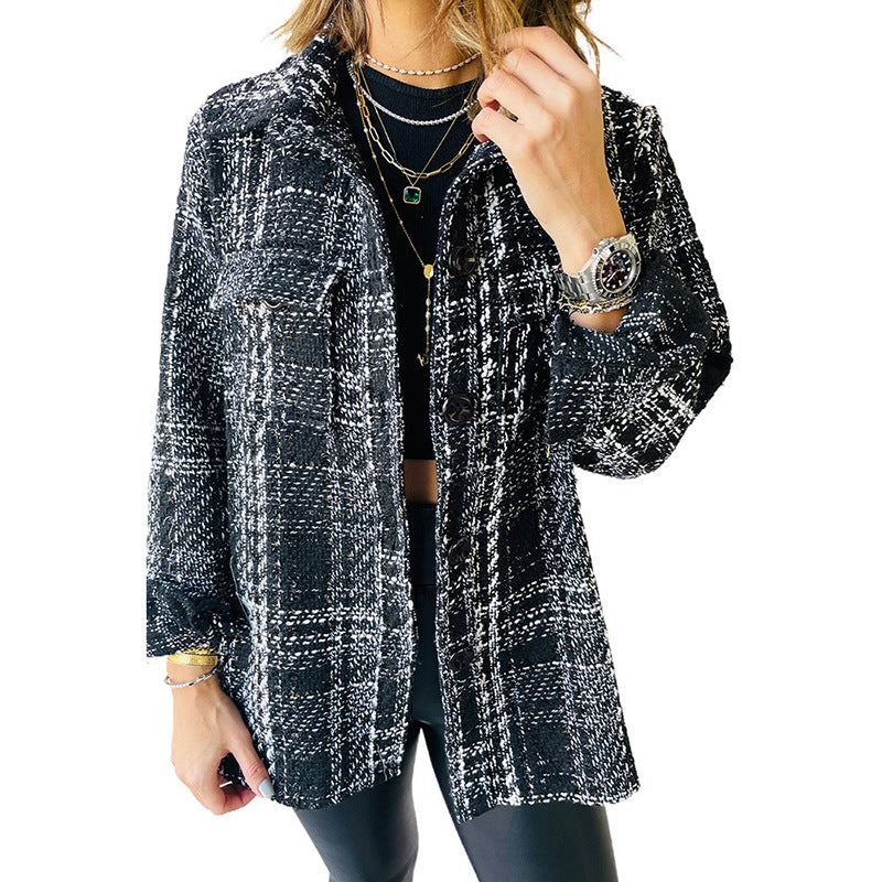 Damen Karierte Overshirt-Jacke mit Taschen und lässigem Schnitt EB
