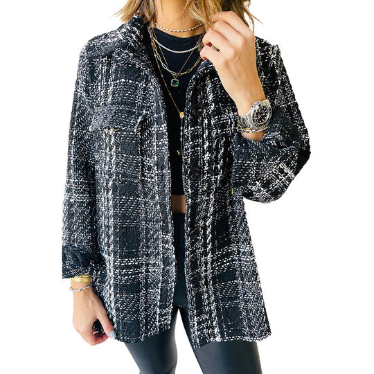 Damen Karierte Overshirt-Jacke mit Taschen und lässigem Schnitt EB