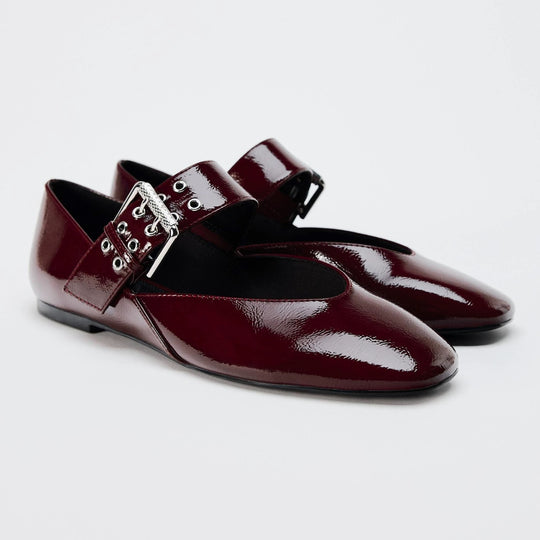 Damen  klassische Mary-Jane Ballerina mit verstellbarem Schnallenriemen spitze Vorderkappe und weicher Komfortsohle EB