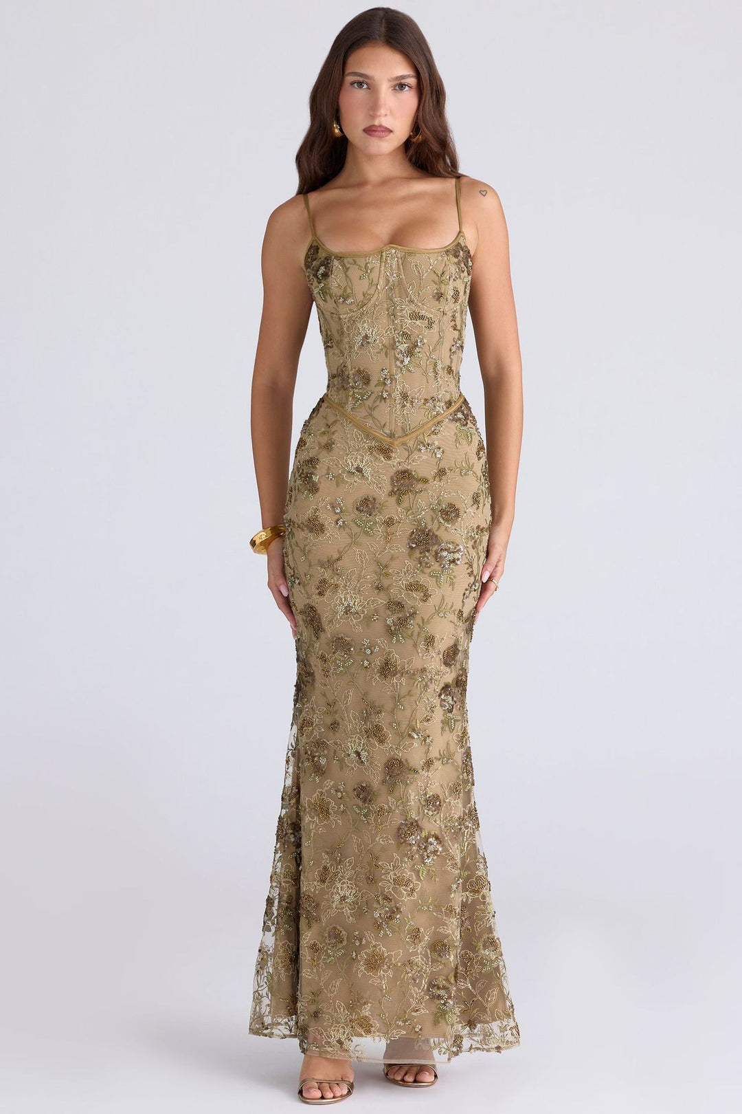 Damen nan besticktes Corsagenabendkleid mit transparenter Spitze und figurbetonter Silhouette EB