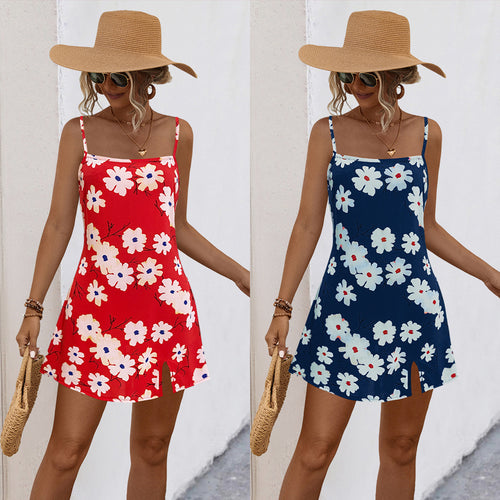 Damen Sommerliches Minikleid mit zarten Blumenmustern und verstellbaren Spaghetti-Trägern EB