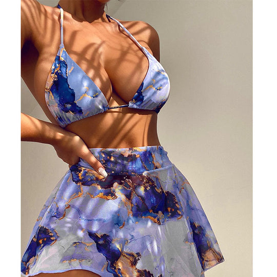 Damen Bikini-Set mit floralem Wickelrock und verstellbaren Trägern EB
