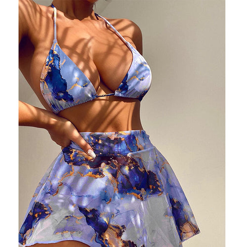 Damen Bikini-Set mit floralem Wickelrock und verstellbaren Trägern EB