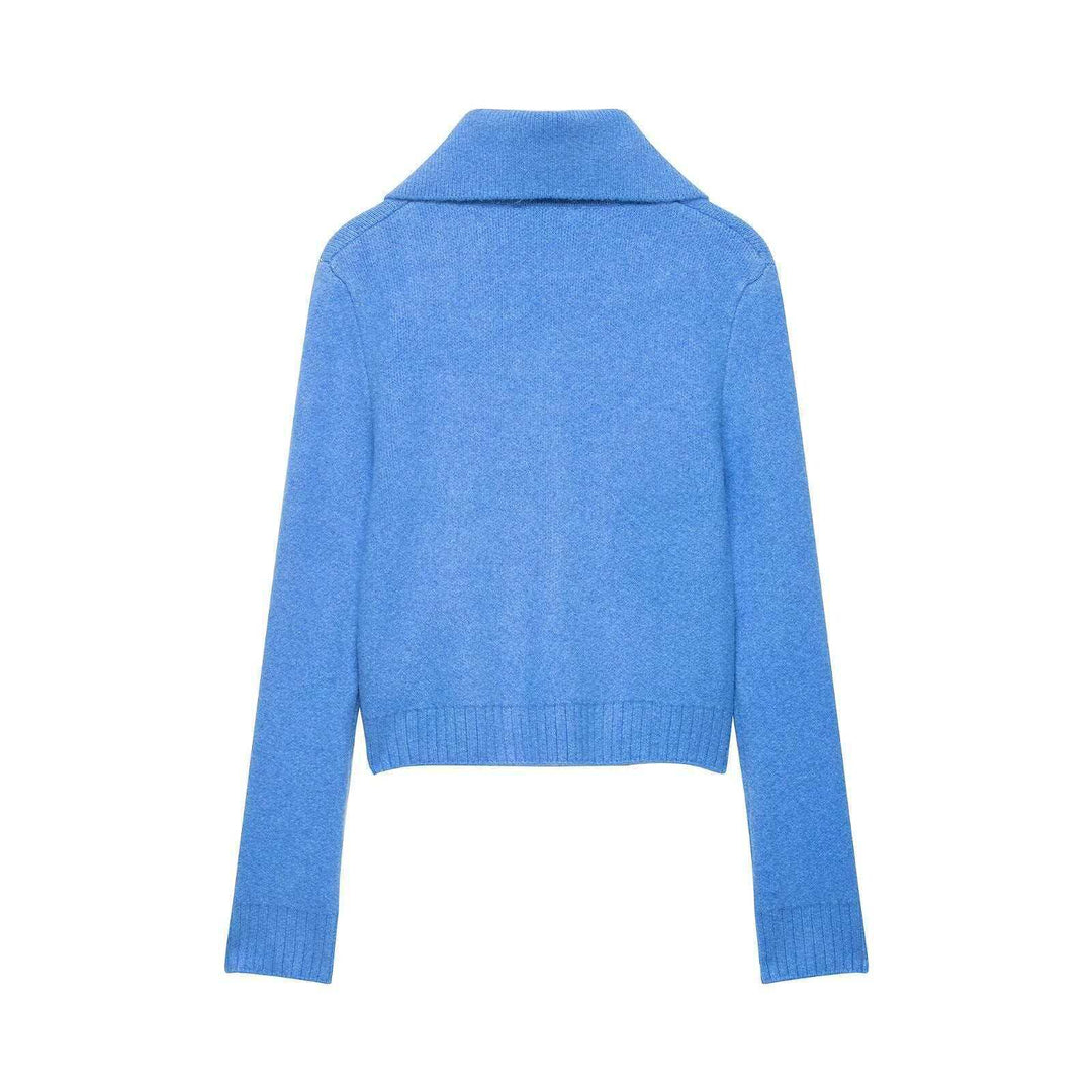 Damen nan kurz geschnittene Strickjacke mit Reißverschluss, breitem Umlegekragen und Rippbund EB