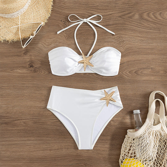 Damen Hochtaillierter Bikini mit eleganten Muschelverzierungen EB