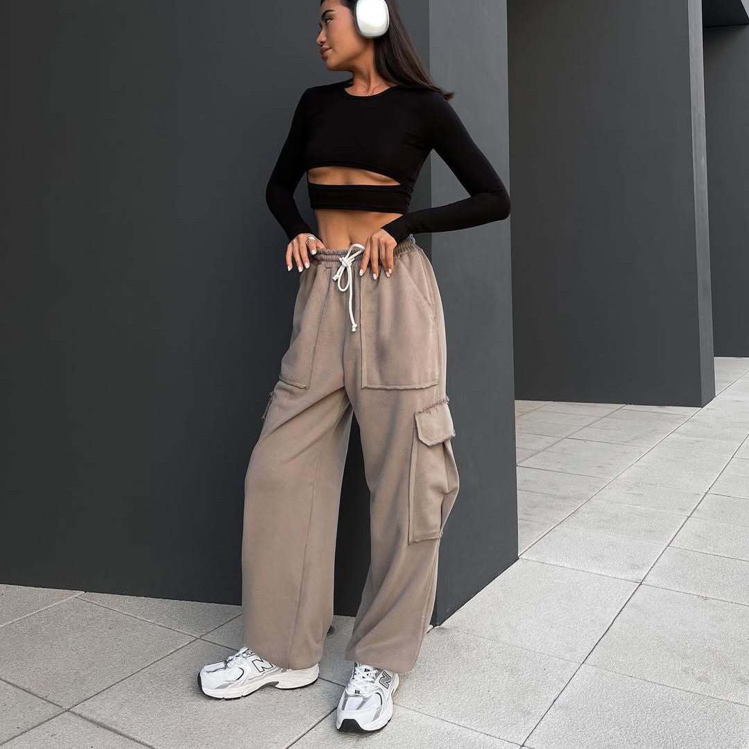 Damen lässige Cargo-Hosen mit elastischem Bund und praktischen Taschen EB