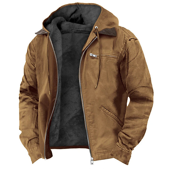 Herren nan wattierte Kapuzenjacke mit Teddyfutter und robuster Canvas-Aussenschicht EB