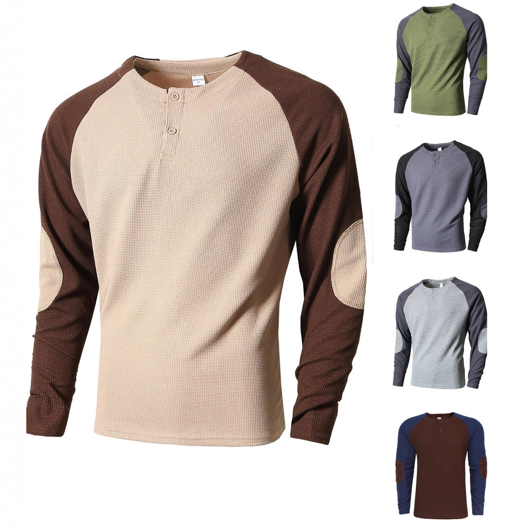 Herren Langarmshirt mit modischem Henley-Ausschnitt und strukturierten Ärmeln EB