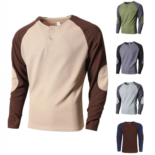 Herren Langarmshirt mit modischem Henley-Ausschnitt und strukturierten Ärmeln EB
