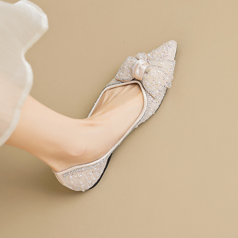 Damen Ballerinas mit funkelnden Strass- und Perlenapplikationen EB