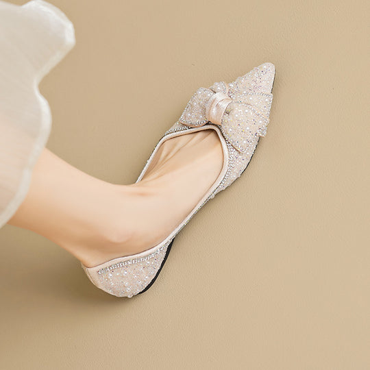 Damen Ballerinas mit funkelnden Strass- und Perlenapplikationen EB
