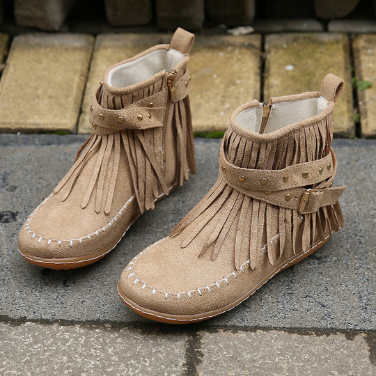 Damen Mokassinstiefel mit modischem Fransen-Design und eleganten Akzenten EB