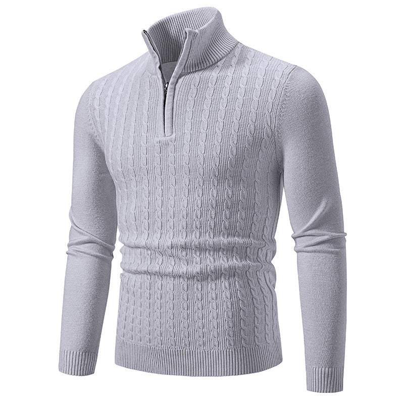 Herren Strickpullover mit halbem Reißverschluss und strukturiertem Zopfmuster EB