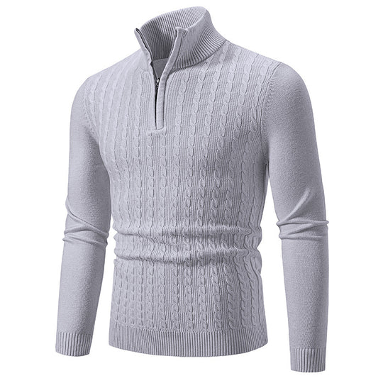 Herren Strickpullover mit halbem Reißverschluss und strukturiertem Zopfmuster EB