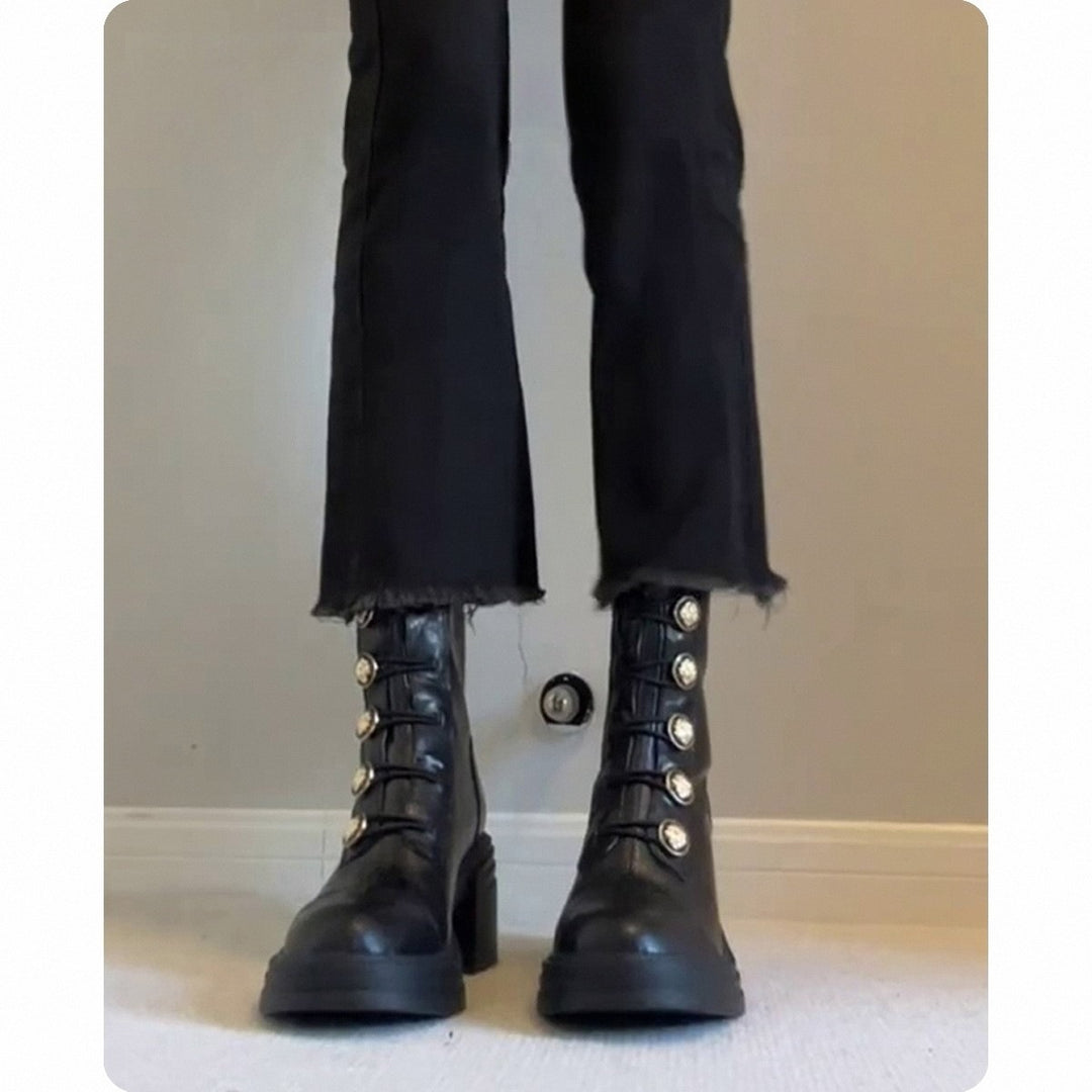 Damen Modische Ankle Boots mit dekorativen Knöpfen EB
