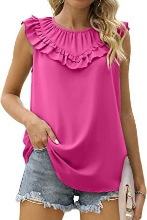 Damen leichtes Rüschenshirt mit elegantem Rundhalsausschnitt EB
