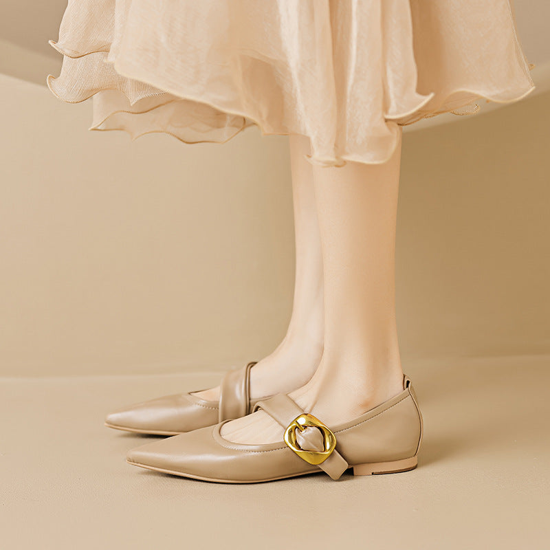 Damen elegante Ballerinas mit modernem Riemen und auffälliger Schnalle EB