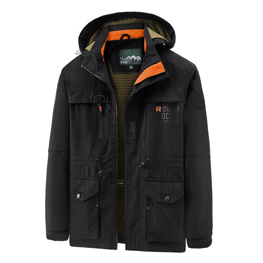 Herren  wasserfeste und winddichte Outdoorparka mit abnehmbarer Kapuze EB