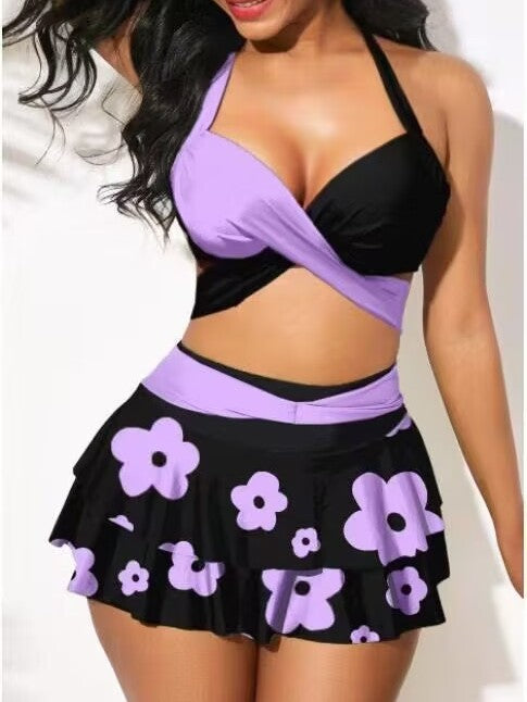 Damen Tankini-Set mit verstellbaren Trägern und schwingendem Rock EB