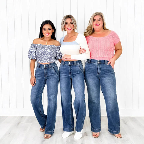 Damen Hochtaillierte Jeans im lässigen Vintage-Stil EB
