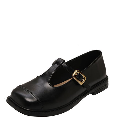 Damen elegante T-Strap Ballerinas mit modischer Schnallenverzierung EB