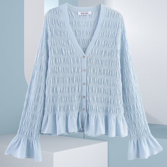Damen Leichte und elegante Strickjacke mit Rüschensaum EB