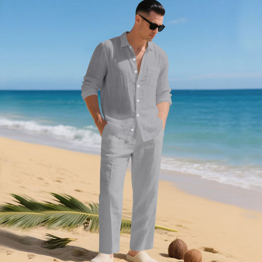 Herren leichtes Leinen-Outfit mit stilvollem Hemd und eleganter Hose EB
