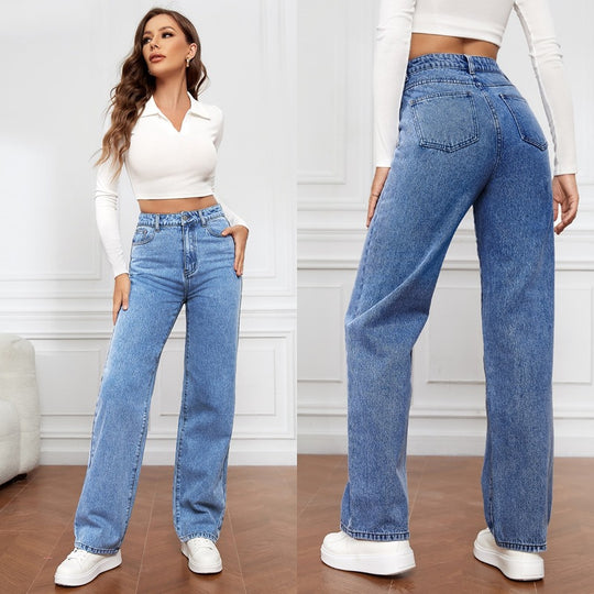 Damen Weit geschnittene Jeans mit hohem Bund und stylischem Schnitt EB