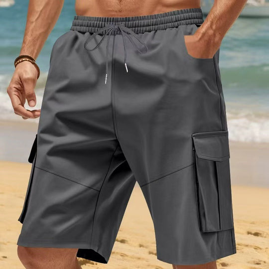 Herren nan technische Reisefreizeit-Bermuda mit elastischem Bund, Kordelzug und funktionalen Klapptaschen EB
