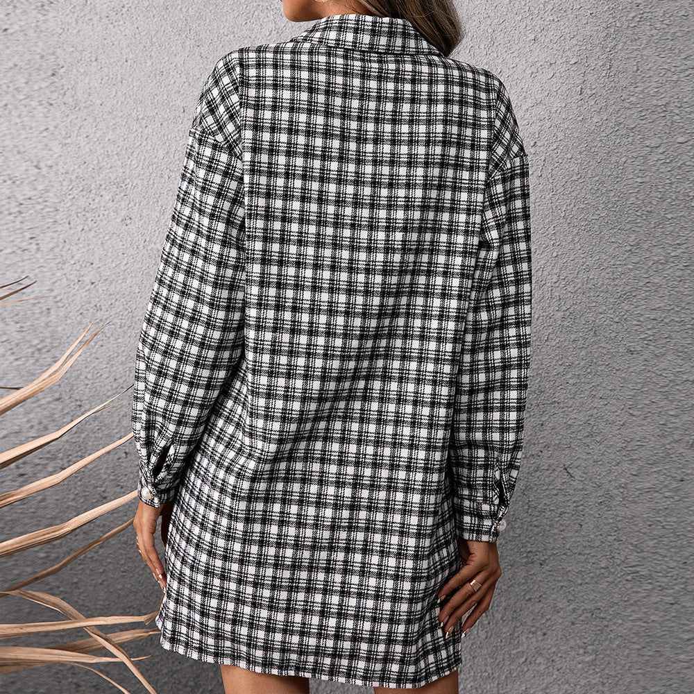 Damen Karo Hemdblusenkleid EB
