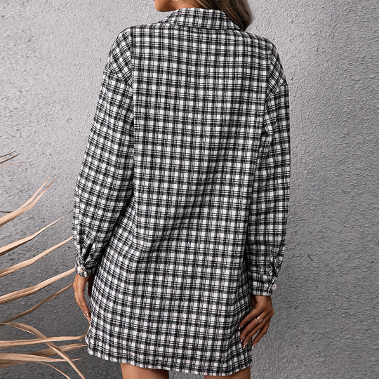 Damen Karo Hemdblusenkleid EB