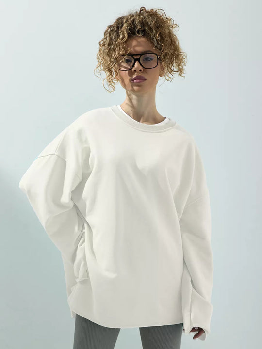 Damen weites Sweatshirt mit Rundhalsausschnitt und verlängertem Oversize-Schnitt EB