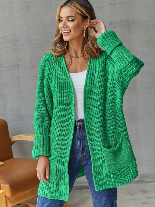 Damen Großer Strickcardigan mit definiertem Rippendesign und praktischen Taschen EB