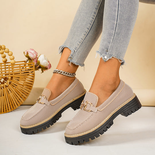 Damen lässige Mokassins mit atmungsaktivem Mesh-Obermaterial und trendigem Ketten-Detail EB