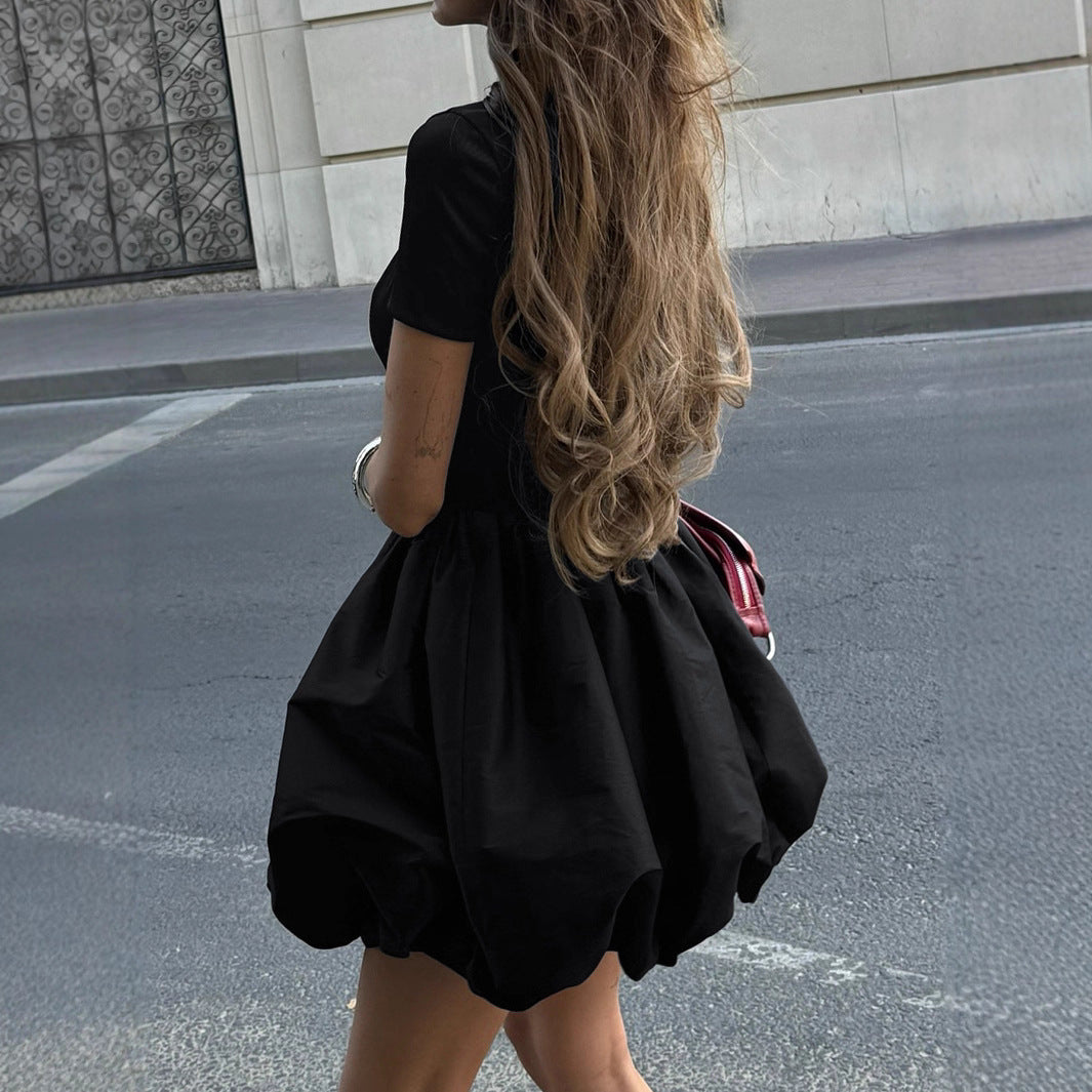 Damen Minikleid mit elegantem Stehkragen und voluminösem Rock EB