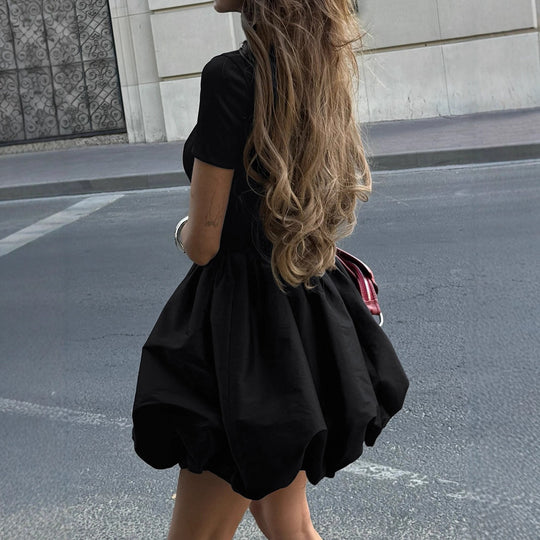 Damen Minikleid mit elegantem Stehkragen und voluminösem Rock EB
