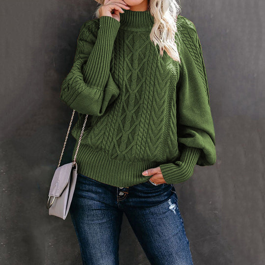 Damen Strickpullover mit hohem Kragen und voluminösen Ärmeln EB