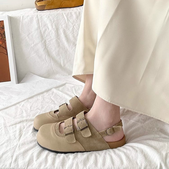 Damen Komfortable Clogs mit dekorativen Riemen und atmungsaktiver Sohle EB